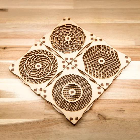1/4Pcs Wooden Kinetic Coasters Farmhouse Rustic Heat-resistant Coffee Mug Cup