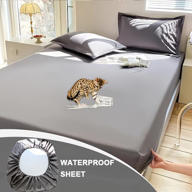 Wasserdichtes Bettlaken-Set(1*Spannbettlaken+2*Kissenbezug),Unifarbiges weiches Bettlaken Wasserdichter und staubdichter Matratzenschoner