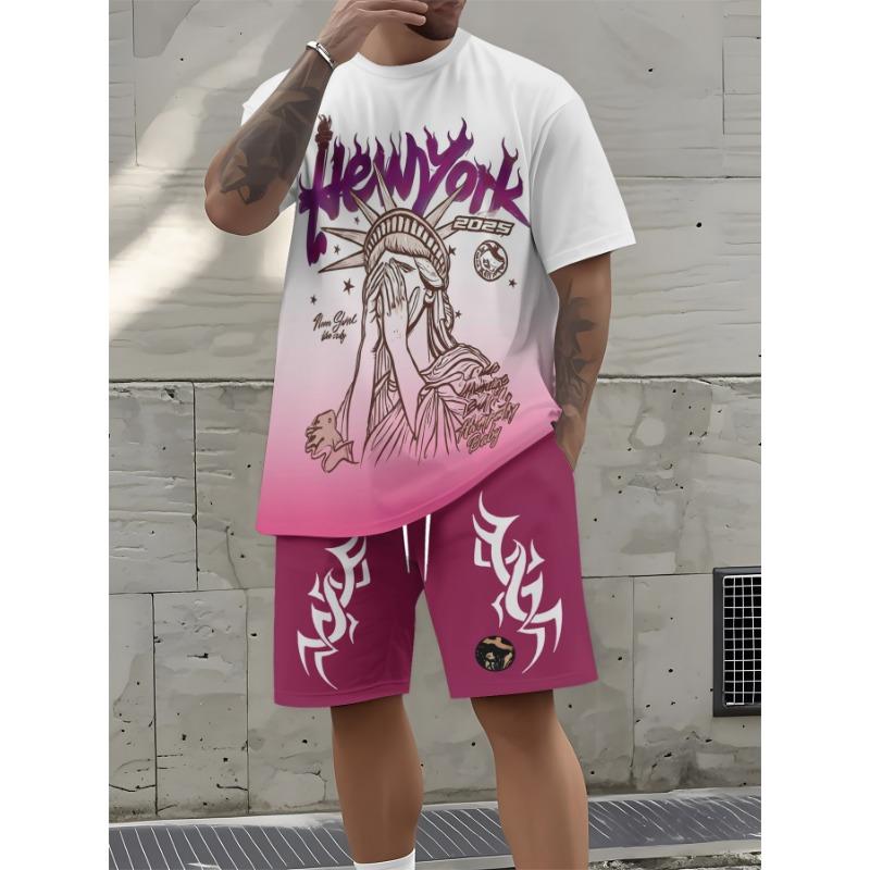 

Summer Men s Short-Sleeved Shorts Set with 3D Angel Print for Street Casual Fashion Comfortable and Soft 4XL