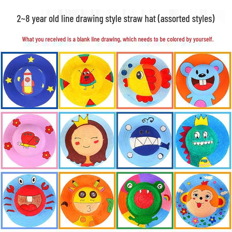 Child's DIY Painted Straw Hat Kit - Creative Art & Coloring for Kindergarten