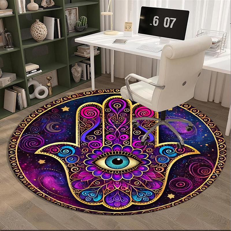 Alfombra redonda con diseño de mano de Fátima dorada, Cojín para silla, Alfombra redonda para entrada, Alfombras redondas suaves para sala de estar, dormitorio, decoración de alfombra circular, regalos