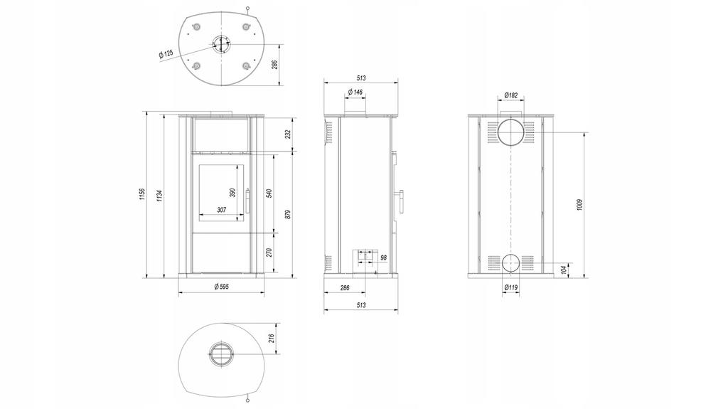 Wood burning steel stove KRATKI EPSILON Ø 150 8 kW self closing door