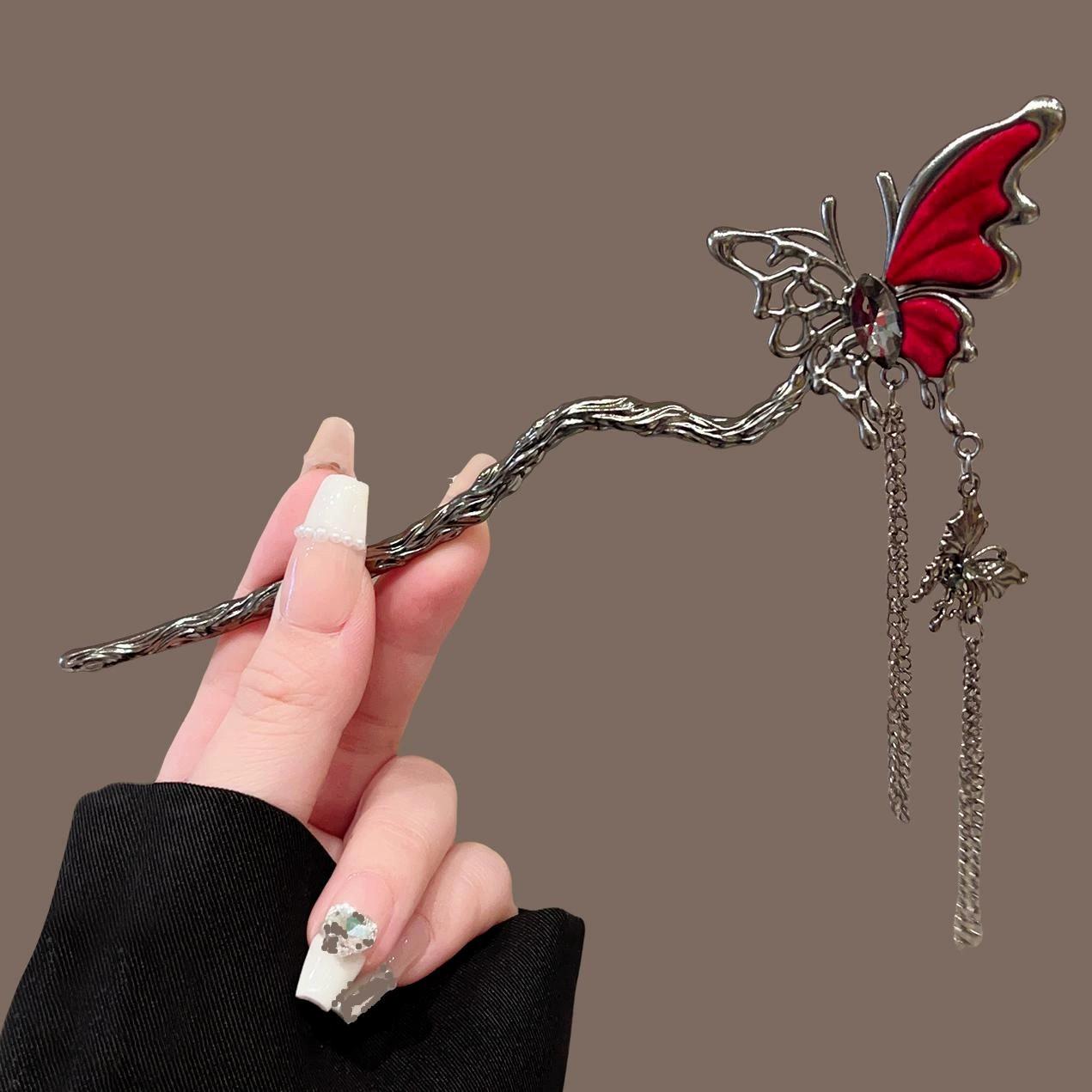 Velvet Butterfly Hairpin With Tassel Women s New Vintage Elegant Antique Hairpin Exquisite Jewelry Hair Accessories Head Stick