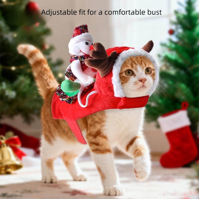 Dog Christmas Costume Snowman Horse Riding Theme Easy On and Off Design Festival Dressingup Outfit For Small Medium Dog