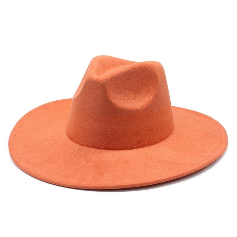 Unisex Suede Wide Brim Fedora Hat Ethnic Style Gentle Hat