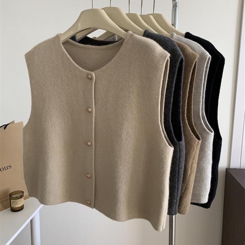 Podzimní dámský kardigan Korejský elegantní pletený bez rukávů Dámský ležérní svetr Tílka Módní Nový Slim Dámské ležérní topy