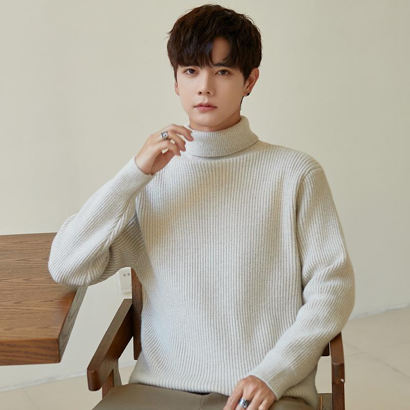 New Turtleneck Sweater Men's Korean Version Trendy Semi-knitted Sweater with Bottoming Shirt Inside