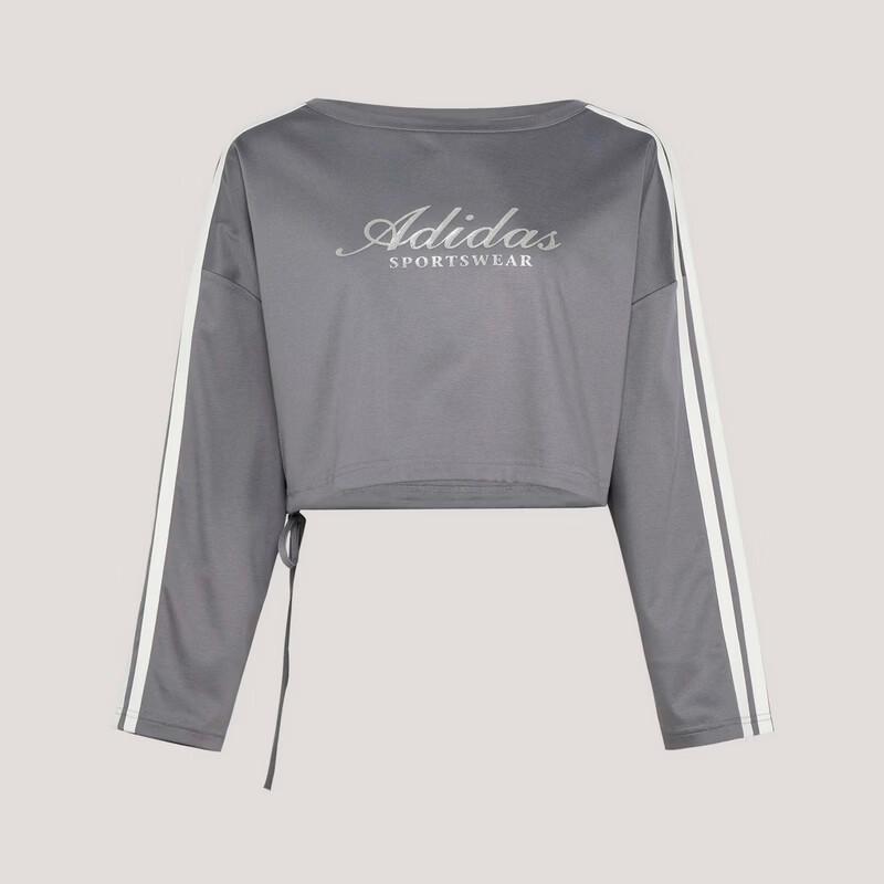 Adidas Women's Striped Drawstring Long Sleeve Top