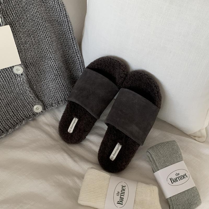 Retro Versatile Thick-soled Fluffy Shoes for Women To Wear 2025 New Autumn and Winter Fairy Wind Lamb Wool with Cotton Slippers