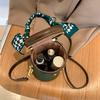 Fashion PU Leather Mini Bear Cylinder Handbag Women'S Crossbody Bucket Bag Women Zipper Shoulder Bag Scarf Decor