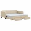 Pull Out Daybed with Drawers Cream 90 X 200 Cm Fabric