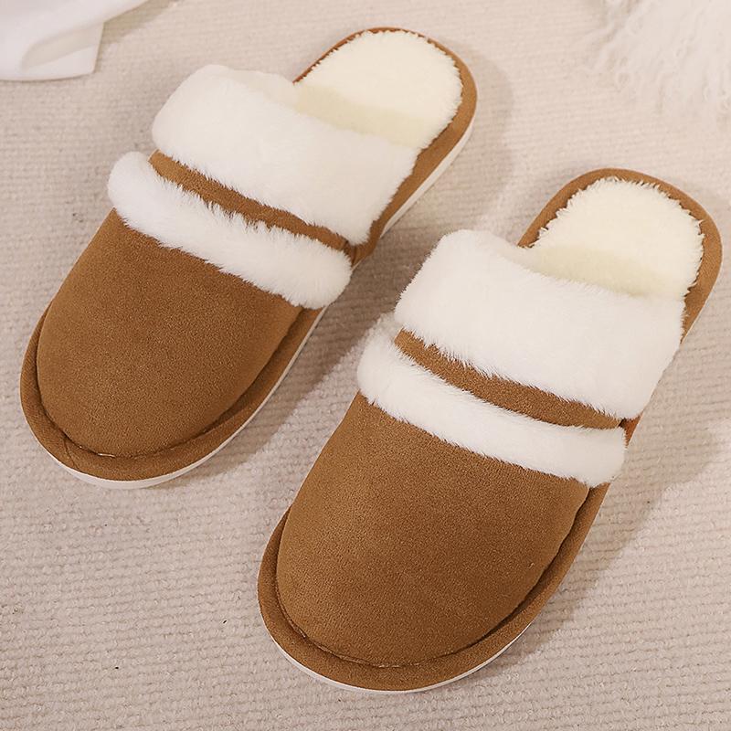 Fashion Soft Faux Fur Plush Slippers for Women Winter Chic Mix Color Warm Cotton Slides Woman Round Toe Non Slip Cotton Slippers Ladies