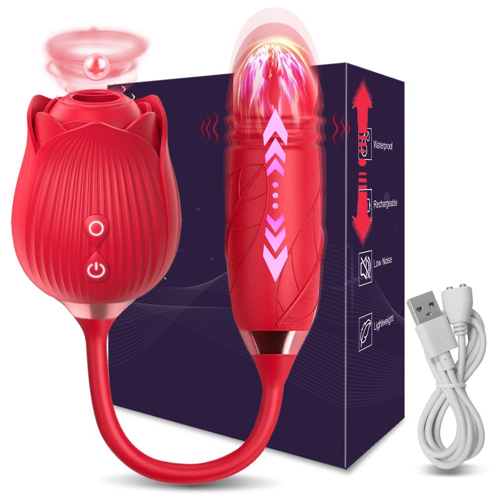 Rose-Sucking Vibrator for Women Clit Sucker Vagina G Spot Thrusting Vibrator Stimulator Female Masturbator Adult Sex Toy