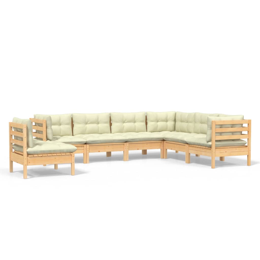 Vidaxl 7-Cz. Set da Giardino, Cuscini Crema, Pino