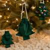 Reusable Fabric Gift Wraps Christmas Tree Shaped Bag, Drawstring Treat Goody Bags with Pompoms Pendants Bells, Winter Present Wrapping Sack