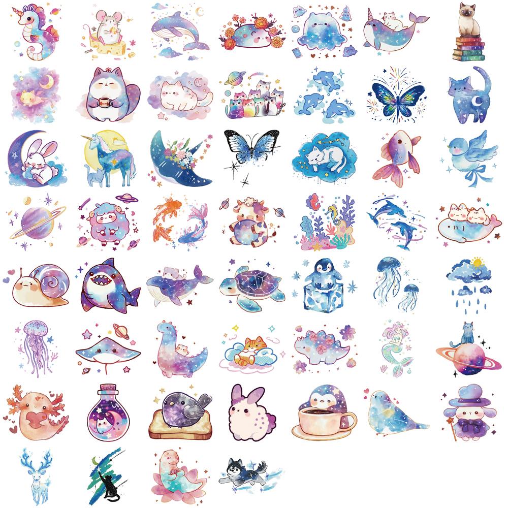 53/106PCS Starry Sky Watercolor Creatures Sticker Notebook Graffiti Stationery Waterproof Coffee Waterproof Scrapbook Decals
