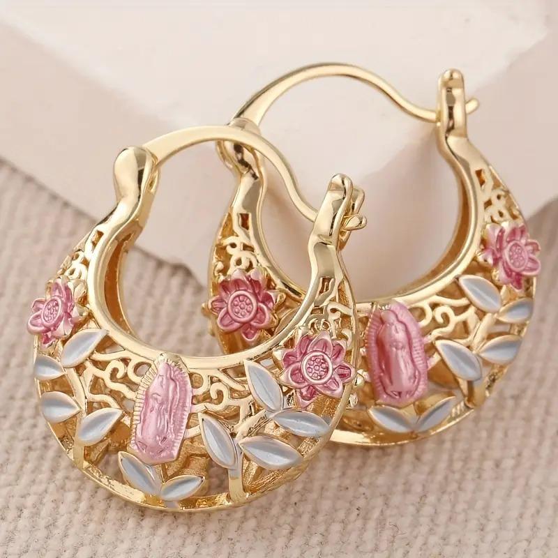 

Charm Gift Zircon Elegant Gold Color Hollow Carved Hoop Earrings for Women, Exquisite Women Accessories Holiday Wedding WHITE