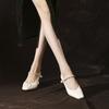 Leather Retro Pleated Square Head Mary Jane Shoes Women's Word with Chain Thick Heel Single Shoes