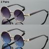 2 Pcs Women Round Sunglasses Sets Stylish Multicolor Gradient Shades Popular Imitation Wood Grain Sun Glasses for Travel Holiday