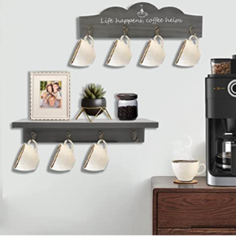 2 Pcs /Set Coffee Cup Holder Kitchen Wall Decor for Farmhouse Decorations Coffee Station Office Decor Mug Organizer Mug Display