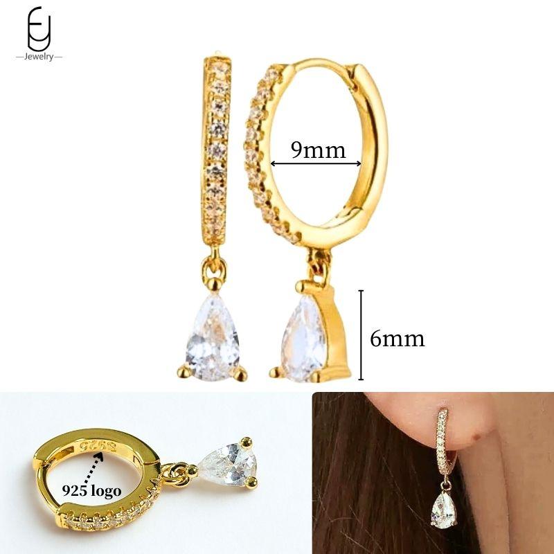 925 Silver Ear Needle White Crystal Gold Earrings for Women Luxury Water drop/Heart/Flower Pendant Earring Fine Jewelry