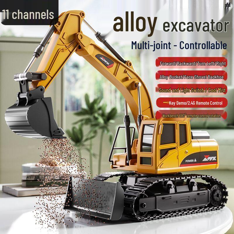 Remote Control Alloy Bulldozer Excavator Toy with Spray Function for Kids