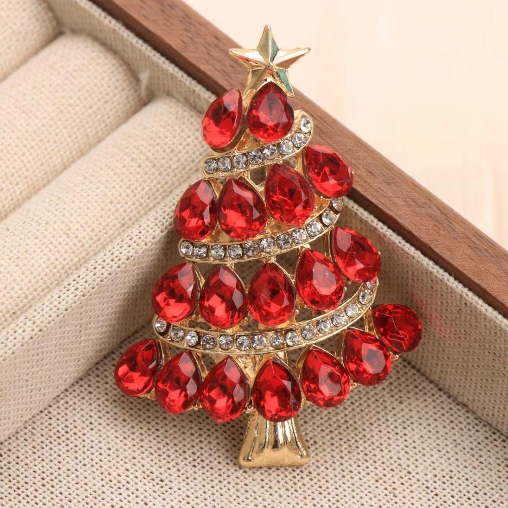 Full Rhinestones Rhinestone Brooch Enamel Christmas Crystal Pins Christmas Tree Brooch  Office