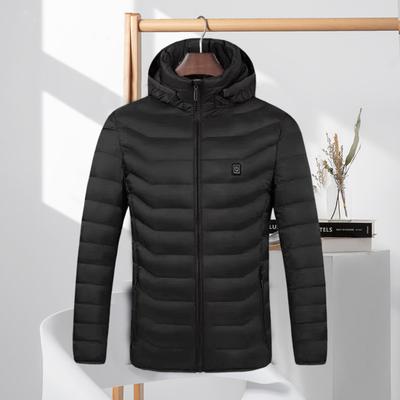 Manteau chauffant électrique d'hiver avec alimentation USB, 9 blocs chauffants, capuche rembourrée, épaisse, couleur unie, poches, fermeture éclair, protection du cou, veste pour femme et homme