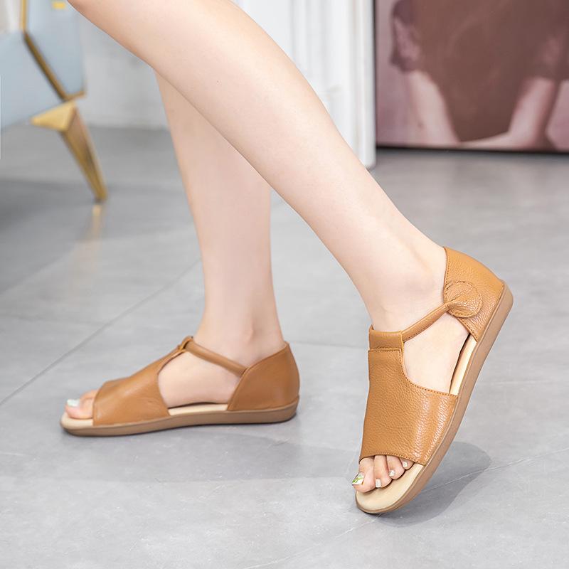 Sommer Leder Vintage Handgemachte Sandalen Flache Lederschuhe Sandalen mit offenen Zehen