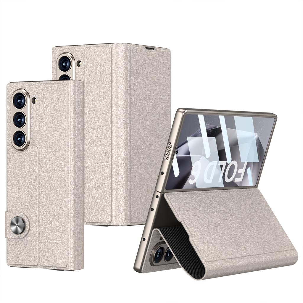 Luxury PU Leather Phone Cover for Samsung Galaxy Z Fold 6 Case with Screen Protector Support Function