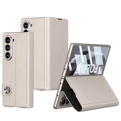 Luxe PU leren telefoonhoesje voor Samsung Galaxy Z Fold 6 hoesje met schermbeschermer ondersteuningsfunctie