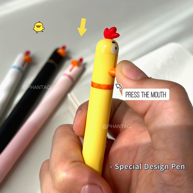 4pcs Writing Pen, Cute and Funny Styling Pen Creative Rotating Gel Pen Chicken Pressing Gel Pen 0.5mm Black Office Supplies