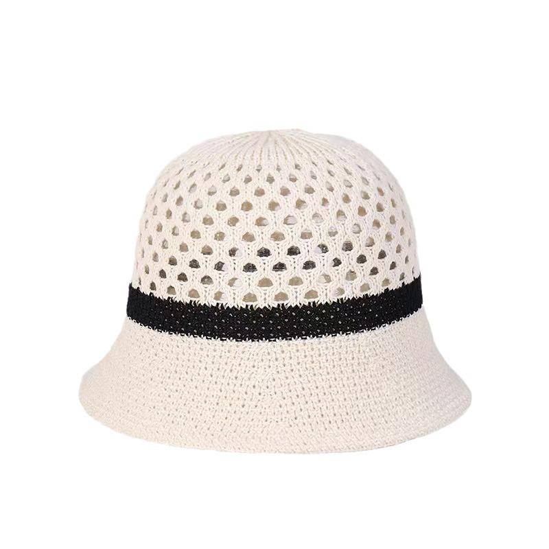 Women's Straw Hat, Japanese Style, Versatile, Patchwork, Hollowed-out Bucket Hat, Summer Outdoor Beach Hat, Face-slimming Sunshade Hat