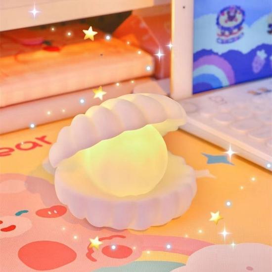 Mini Pearl Mussel Night Light Soft Lights Cartoon Shell Lamp Bedroom Nightstand Desktop