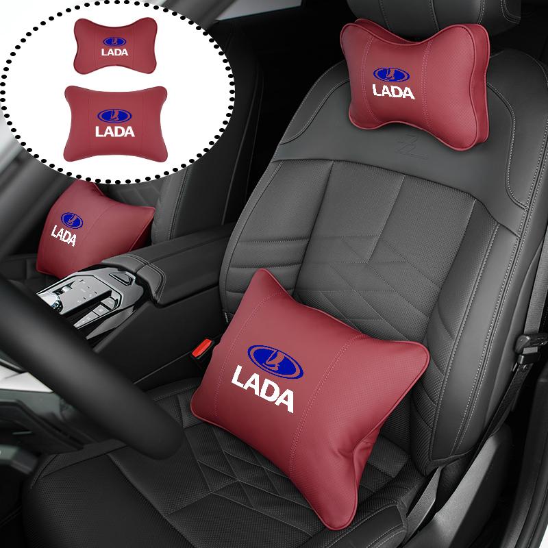 Leather Car Headrest Lumbar Support Backrest Neck Pillow Accessories For Lada Priora Sedan Sport Kalina Granta Vesta Niva Largus
