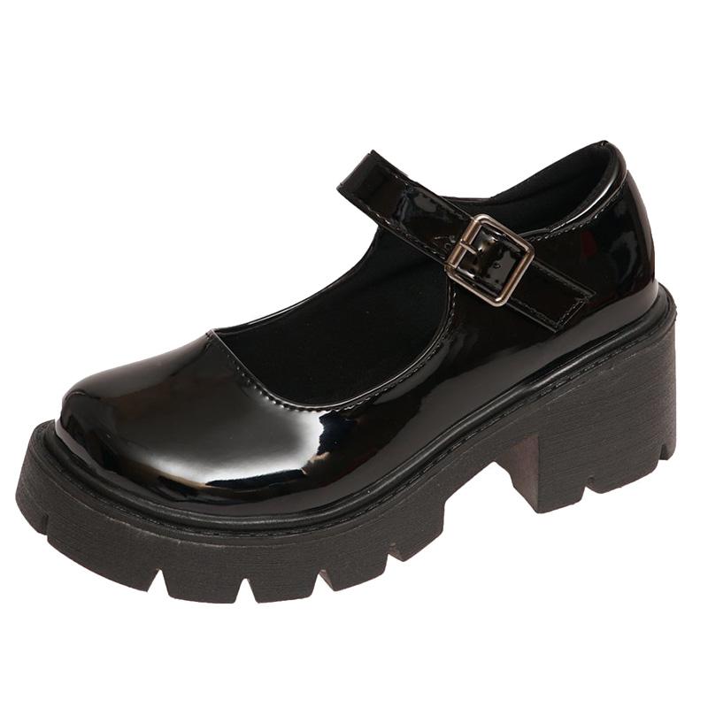 

Французские туфли Мэри Джейн из кожи женские летние милые классные ретро туфли с толстой подошвой в британском стиле Jk на высоком каблуке с юбкой 39