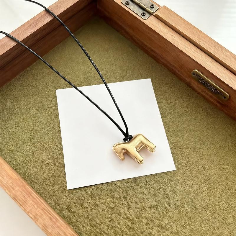 Soft Leather Cord Necklace Featuring Detailed Horse Charm Fashionable for Women