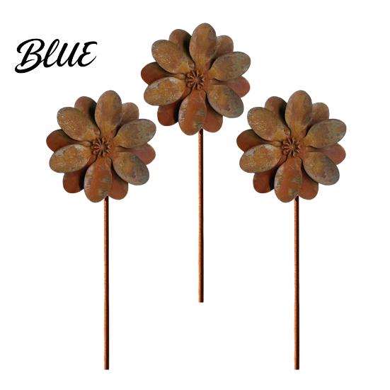 Metal Flower Lawn Stakes Rustic Ground Stake Vintage Garden Art Weather-Resistant Rusted Outdoor Patio Decorations Iron Yard Decor for Pathway