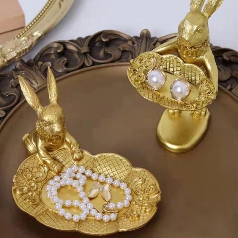 Harz-Kaninchenfigur mit abnehmbarer Schale zur Aufbewahrung von Ohrringen und Ringen Heimdekoration Eingangsbereich-Accessoire