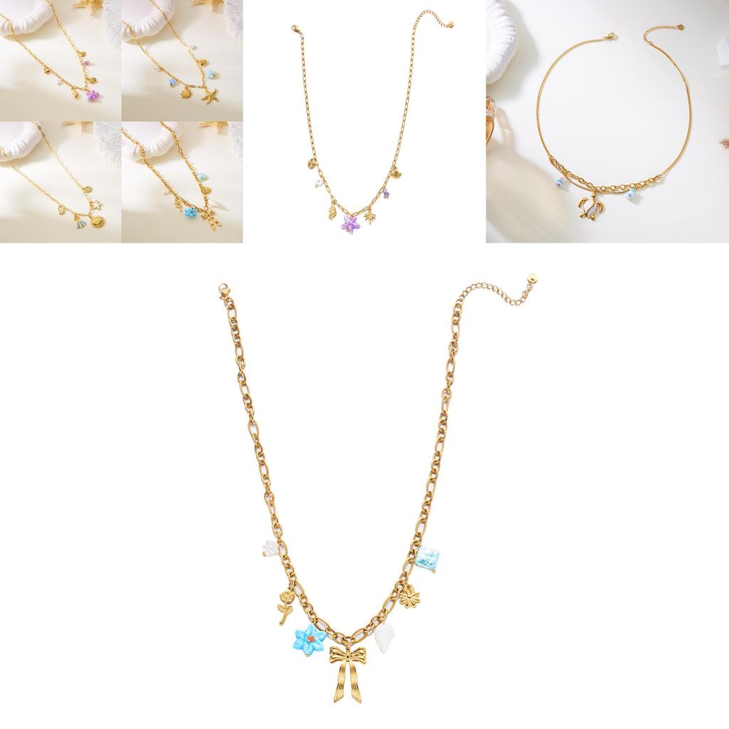 Summer Jewelry Multilayer Stainless Steel Sea Turtle Shell Pendant Necklace For Women