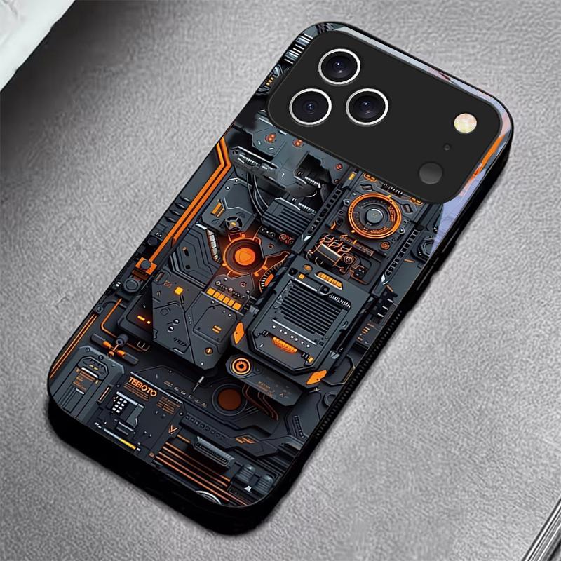 Mech Circuit Core For Apple Black Phone Case For iPhone 17 16 15 14 13 12 11 Pro Max 17 Air 6 7 8 Plus 5 XR X Glass Black Cover