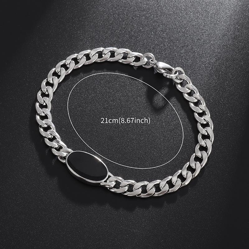Fashionable Black Oval Chain Bracelet Personalized Men's Trendy Charm Jewelry Punk Casual Party Bracelet