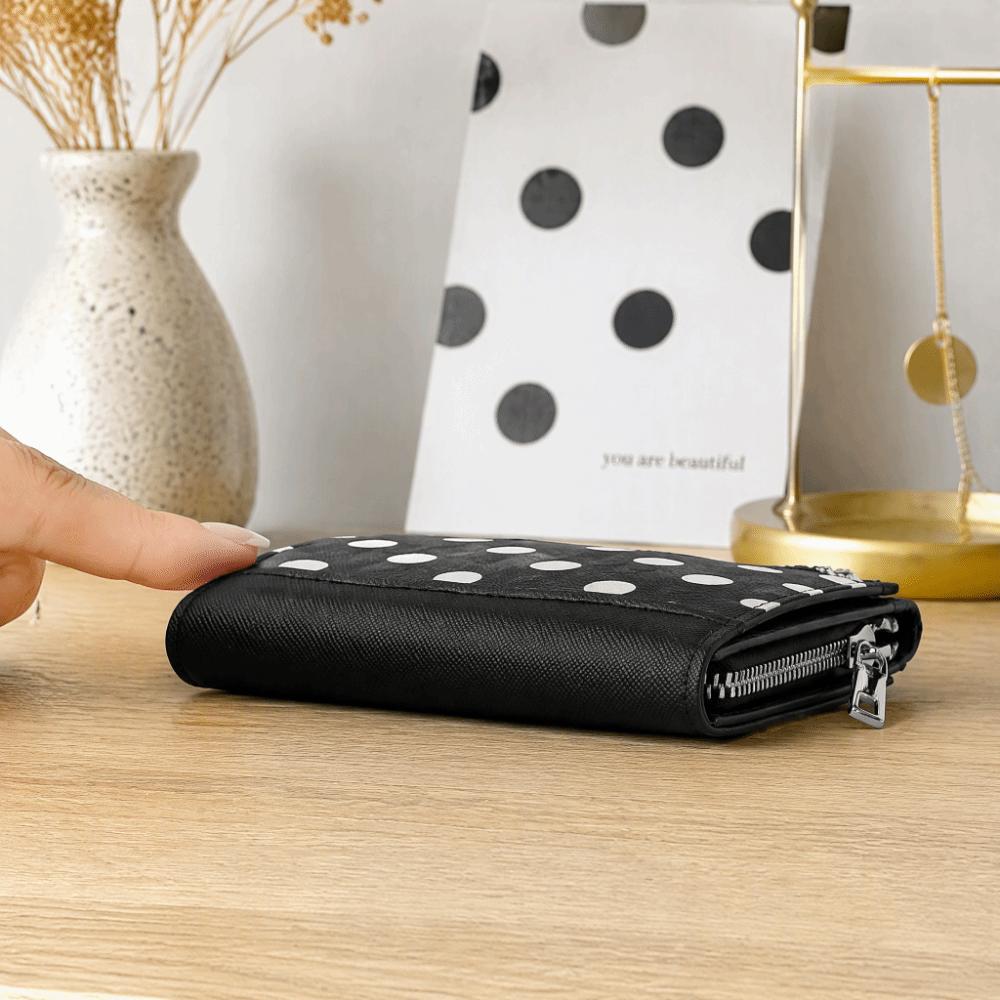 Zipper Closure Polka Dot Pattern Wallets Bifold Design Small Coin Purse Short Card Holder  Travel