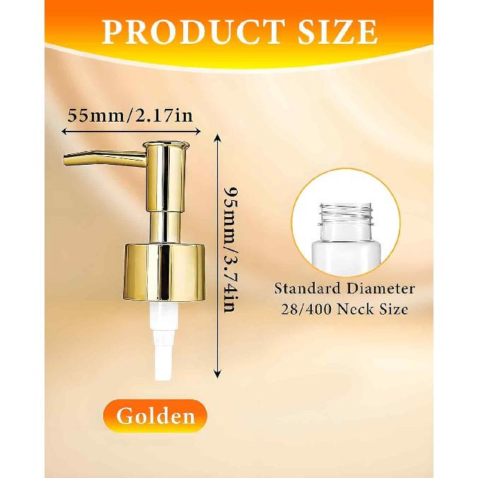 6 Pack Gold Soap Dispenser Pump, Top Replacement for Lotion & Regular Glass Bottles (Standard Diameter 28/400 Neck Size)