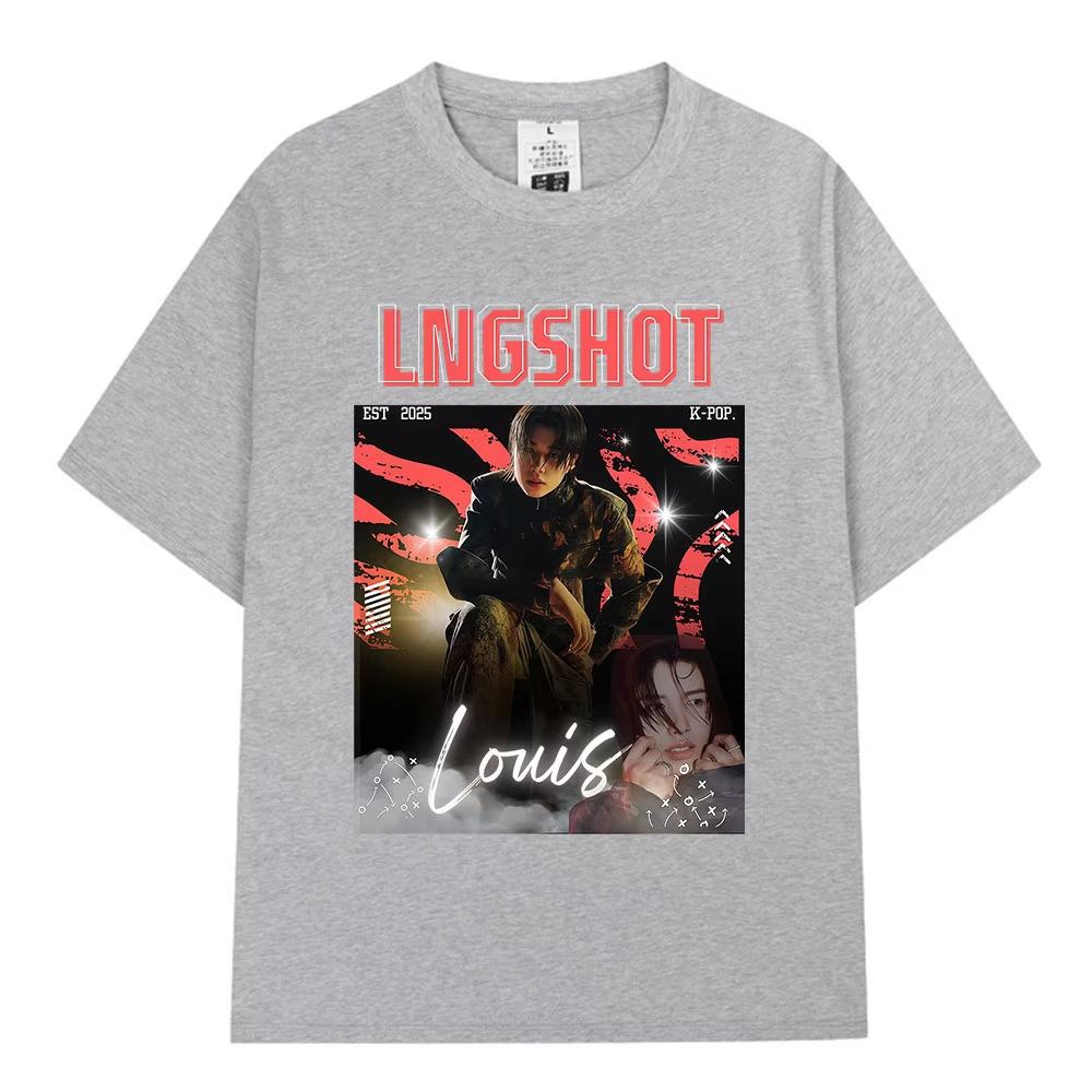 Korean Kpop Hip Hop Group Lngshot LOUIS Graphic T Shirt Unisex Women Clothing Fashion Short Sleeve Pure Cotton Casual Tshirts