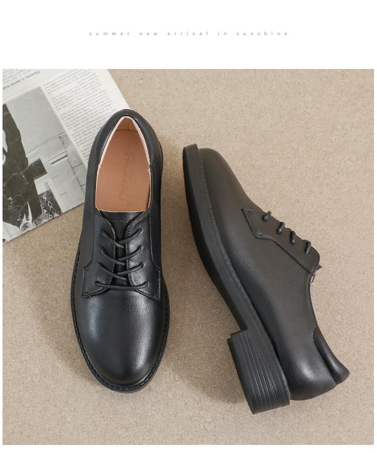 Women's British Style Black Leather Loafers - Soft-Soled, Mid-Heel, Flat Work Shoes for Autumn 2025