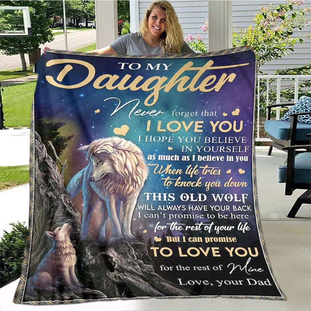 Personalized Blanket Dad Mom To Daughter Blanket  Lion Wolf Tiger Blanket  Sofa Bed Blanket From Family