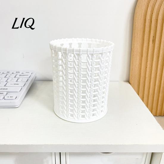 Pencil And Gadget Holder Imitation Rattan Pen Holder, Round Hollow Desk Organizer, Large Capacity Moisture-proof Cup for Pens Pencils Makeup Brushes,