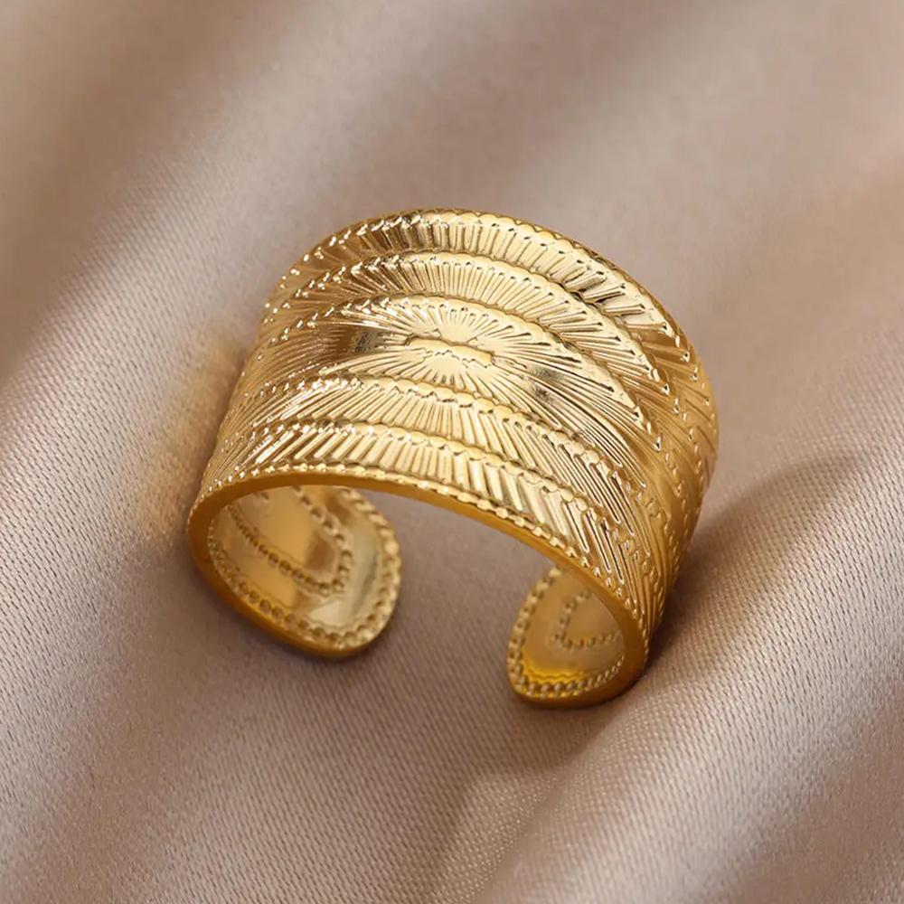 Stainless Steel Rings For Women Men Gold Color Hollow Wide Open Ring Female Male Fashion Wedding Party Finger Jewelry Gift