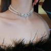 Real gold electroplated pearl and diamond-inlaid floral necklace, niche, fashionable, versatile collarbone chain, elegant and high-end accessory